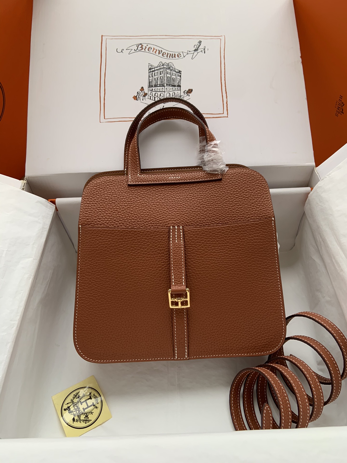 Hermes Halzan 25 Handbag Shoulder Bag In Brown Clemence Leather